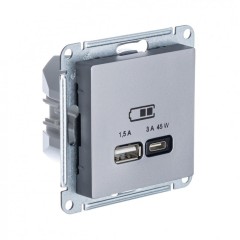 ATLASDESIGN USB РОЗЕТКА A + тип-C 45W высокоскор.заряд. QC, PD, механизм, СТАЛЬ, ATN000929