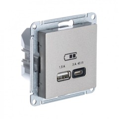 ATLASDESIGN USB РОЗЕТКА A + тип-C 45W высокоскор.заряд. QC,PD, механизм, ШАМПАНЬ, ATN000529