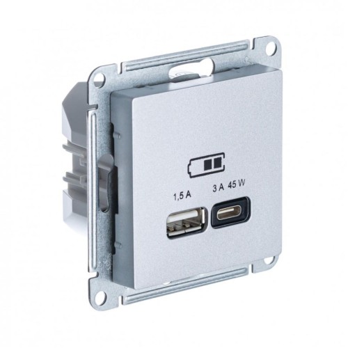 ATLASDESIGN USB РОЗЕТКА A + тип-C 45W высокоскор.заряд. QC,PD, механизм,АЛЮМИНИЙ, ATN000329
