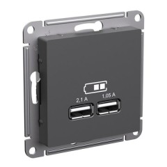 ATLASDESIGN USB РОЗЕТКА A+A, 5В/2,1 А, 2х5В/1,05 А, механизм, БАЗАЛЬТ, ATN001433