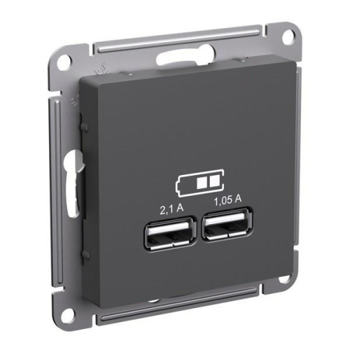 ATLASDESIGN USB РОЗЕТКА A+A, 5В/2,1 А, 2х5В/1,05 А, механизм, БАЗАЛЬТ, ATN001433
