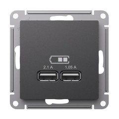 ATLASDESIGN USB РОЗЕТКА A+A, 5В/2,1 А, 2х5В/1,05 А, механизм, БАЗАЛЬТ, ATN001433