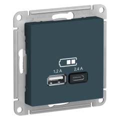 ATLASDESIGN USB розетка A+С, 5В/2,4 А, 2х5В/1,2 А, изумруд, ATN000839