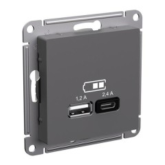 ATLASDESIGN USB РОЗЕТКА А+С, 5В/2,4 А, 2х5В/1,2 А, механизм, БАЗАЛЬТ, ATN001439