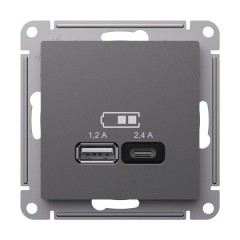 ATLASDESIGN USB РОЗЕТКА А+С, 5В/2,4 А, 2х5В/1,2 А, механизм, БАЗАЛЬТ, ATN001439