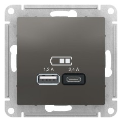 ATLASDESIGN USB розетка A+С, 5В/2,4 А, 2х5В/1,2 А, сталь, ATN000939