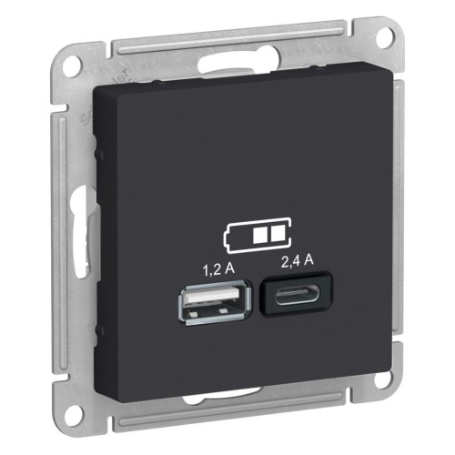 ATLASDESIGN USB розетка A+С, 5В/2,4А, 2х5В/1,2 А, карбон, ATN001039