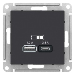 ATLASDESIGN USB розетка A+С, 5В/2,4А, 2х5В/1,2 А, карбон, ATN001039