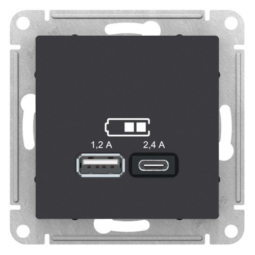 ATLASDESIGN USB розетка A+С, 5В/2,4А, 2х5В/1,2 А, карбон, ATN001039