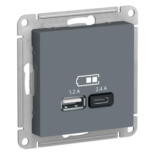 ATLASDESIGN USB розетка A+С, 5В/2,4А, 2х5В/1,2А, грифель, ATN000739