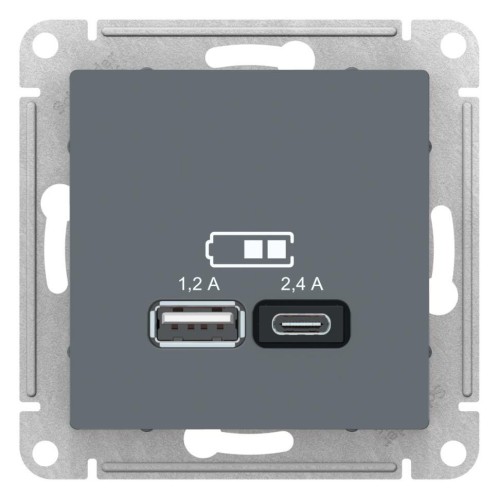 ATLASDESIGN USB розетка A+С, 5В/2,4А, 2х5В/1,2А, грифель, ATN000739