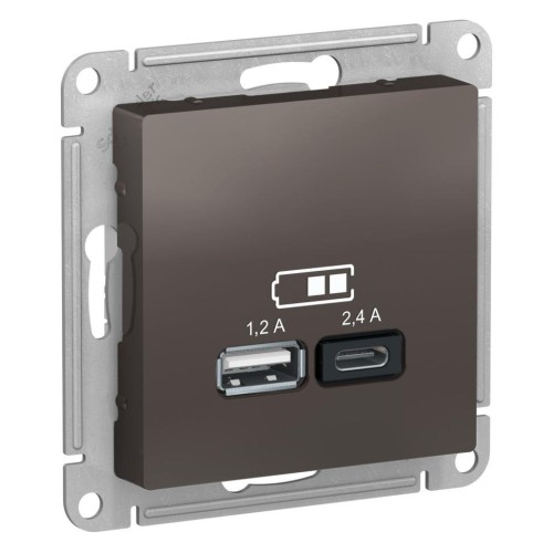 ATLASDESIGN USB розетка A+С, 5В/2,4А, 2х5В/1,2А, мокко, ATN000639