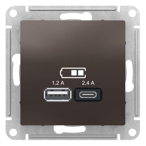 ATLASDESIGN USB розетка A+С, 5В/2,4А, 2х5В/1,2А, мокко, ATN000639