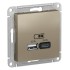 ATLASDESIGN USB розетка A+С, 5В/2,4А, 2х5В/1,2А, шампань, ATN000539