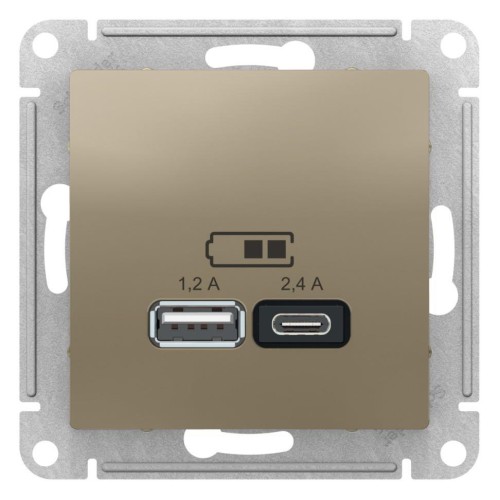 ATLASDESIGN USB розетка A+С, 5В/2,4А, 2х5В/1,2А, шампань, ATN000539
