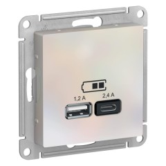 ATLASDESIGN USB розетка A+С, 5В/2,4А, 2х5В/1,2А, жемчуг, ATN000439
