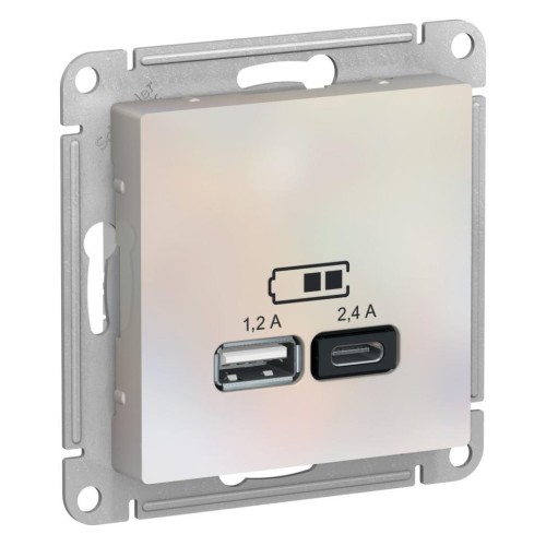 ATLASDESIGN USB розетка A+С, 5В/2,4А, 2х5В/1,2А, жемчуг, ATN000439