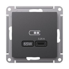ATLASDESIGN USB РОЗЕТКА тип-С 65Вт высокоскор.заряд. QC, PD, механизм, БАЗАЛЬТ, ATN001427