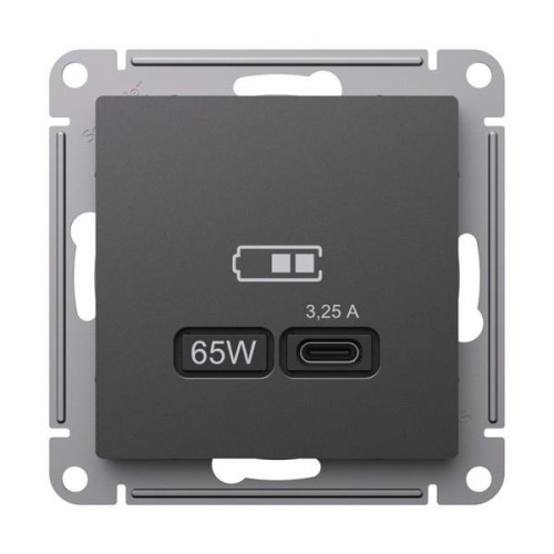 ATLASDESIGN USB РОЗЕТКА тип-С 65Вт высокоскор.заряд. QC, PD, механизм, БАЗАЛЬТ, ATN001427