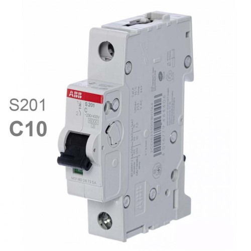 Модульный однополюсный электрический автомат ABB S201 System pro M на 10 Ампер, с характеристикой C 2CDS251001R0104