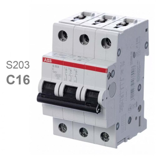 Автоматический выключатель ABB 3-полюсный S203 C16 (автомат электрический) 2CDS253001R0164