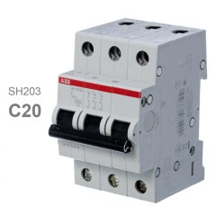 Автоматический выключатель ABB 3-полюсный SH203 C20 6кА (автомат электрический) 2CDS213001R0204