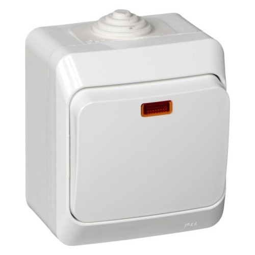 BA10-045B - ЭТЮД IP44 О/У 1-клавишный ВЫКЛЮЧАТЕЛЬ с подсветкой 10 АХ, БЕЛЫЙ, Россия, Systeme Electric