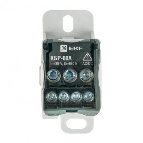 Блок распределительный КБР 80A на DIN-рейку и монтажную панель EKF PROxima plc-kbr80
