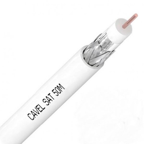 Кабель коаксиальный SAT 50 M 75 Ом Cu/Al/CuSn 64% белый бухта 100 м Cavel