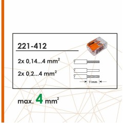 Клеммник WAGO 2 (одножильных или многожильных) х 0,08-4 мм 32A Cu [уп. 100шт] 221-412
