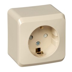 PA16-004K - ЭТЮД О/У РОЗЕТКА с заземлением со шторками 16А 250B, КРЕМОВЫЙ, Россия, Systeme Electric