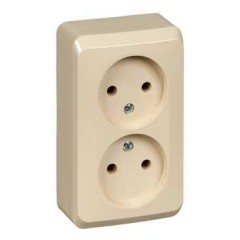 PA16-005K - ЭТЮД О/У двойная РОЗЕТКА без заземления без шторок 16А 250B, КРЕМОВЫЙ, Россия, Systeme Electric