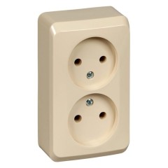 PA16-005K - ЭТЮД О/У двойная РОЗЕТКА без заземления без шторок 16А 250B, КРЕМОВЫЙ, Россия, Systeme Electric