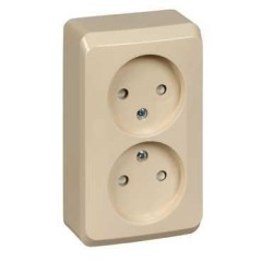 PA16-006K - ЭТЮД О/У двойная РОЗЕТКА без заземления со штороками 16А 250B, КРЕМОВЫЙ, Россия, Systeme Electric