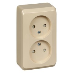 PA16-006K - ЭТЮД О/У двойная РОЗЕТКА без заземления со штороками 16А 250B, КРЕМОВЫЙ, Россия, Systeme Electric