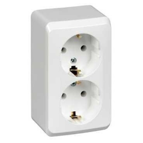 PA16-007B - ЭТЮД О/У двойная РОЗЕТКА с заземлением без шторок 16А 250B, БЕЛЫЙ, Россия, Systeme Electric