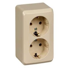 PA16-007K - ЭТЮД О/У двойная РОЗЕТКА с заземлением без шторок 16А 250B, КРЕМОВЫЙ, Россия, Systeme Electric