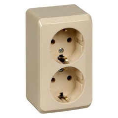 PA16-007K - ЭТЮД О/У двойная РОЗЕТКА с заземлением без шторок 16А 250B, КРЕМОВЫЙ, Россия, Systeme Electric