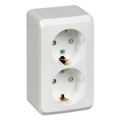 PA16-008B - ЭТЮД О/У двойная РОЗЕТКА с заземлением со шторками 16А 250B, БЕЛЫЙ, Россия, Systeme Electric
