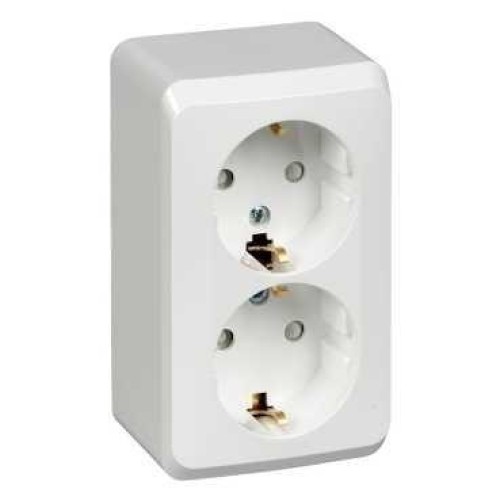 PA16-008B - ЭТЮД О/У двойная РОЗЕТКА с заземлением со шторками 16А 250B, БЕЛЫЙ, Россия, Systeme Electric
