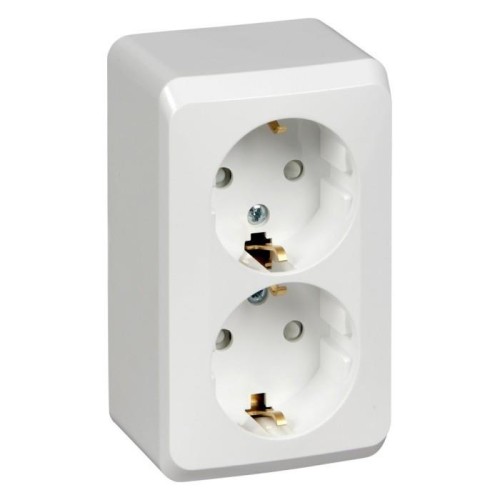 PA16-008B - ЭТЮД О/У двойная РОЗЕТКА с заземлением со шторками 16А 250B, БЕЛЫЙ, Россия, Systeme Electric