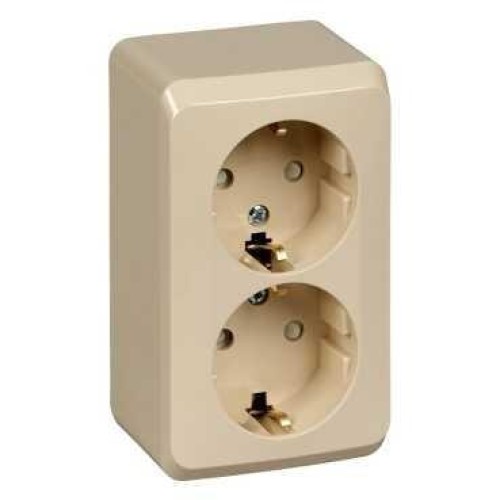 PA16-008K - ЭТЮД О/У двойная РОЗЕТКА с заземлением со шторками 16А 250B, КРЕМОВЫЙ, Россия, Systeme Electric