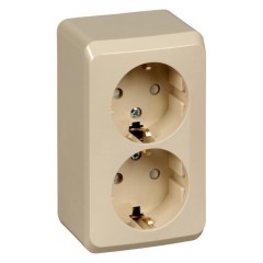 PA16-008K - ЭТЮД О/У двойная РОЗЕТКА с заземлением со шторками 16А 250B, КРЕМОВЫЙ, Россия, Systeme Electric