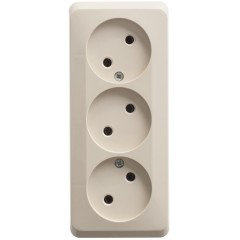 PA16-009K - ЭТЮД О/У тройная РОЗЕТКА без заземления без шторок 16А 250В, КРЕМОВЫЙ, Россия, Systeme Electric