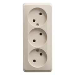PA16-009K - ЭТЮД О/У тройная РОЗЕТКА без заземления без шторок 16А 250В, КРЕМОВЫЙ, Россия, Systeme Electric