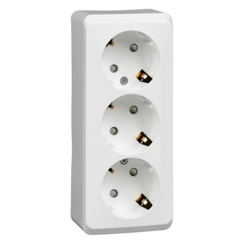 PA16-012B - ЭТЮД О/У тройная РОЗЕТКА с заземлением со шторками 16А 250В, БЕЛЫЙ, Россия, Systeme Electric