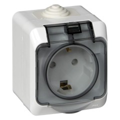 PA16-044B - ЭТЮД IP44 О/У РОЗЕТКА с заземлением со шторками 16А 250В, БЕЛЫЙ, Россия, Systeme Electric