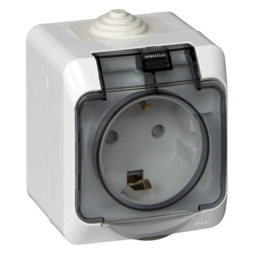 PA16-044B - ЭТЮД IP44 О/У РОЗЕТКА с заземлением со шторками 16А 250В, БЕЛЫЙ, Россия, Systeme Electric