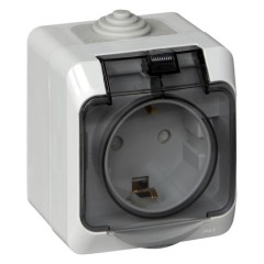 PA16-044C - ЭТЮД IP44 О/У РОЗЕТКА с заземлением со шторками 16А 250В, СЕРЫЙ, Россия, Systeme Electric
