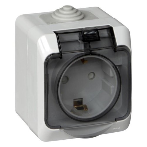 PA16-044C - ЭТЮД IP44 О/У РОЗЕТКА с заземлением со шторками 16А 250В, СЕРЫЙ, Россия, Systeme Electric